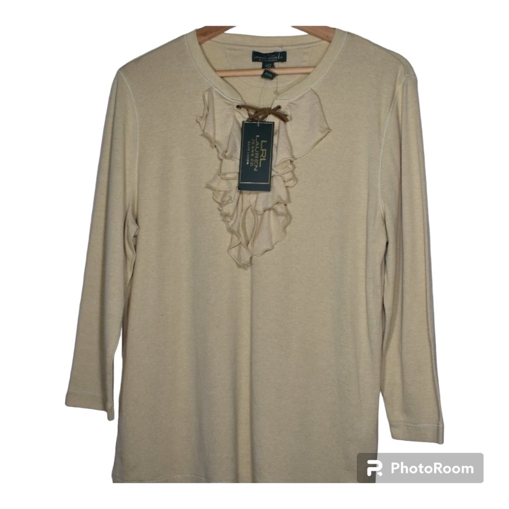 NWT Cotton top with ruffled, lace up collar from Lauren Ralph Lauren siz…